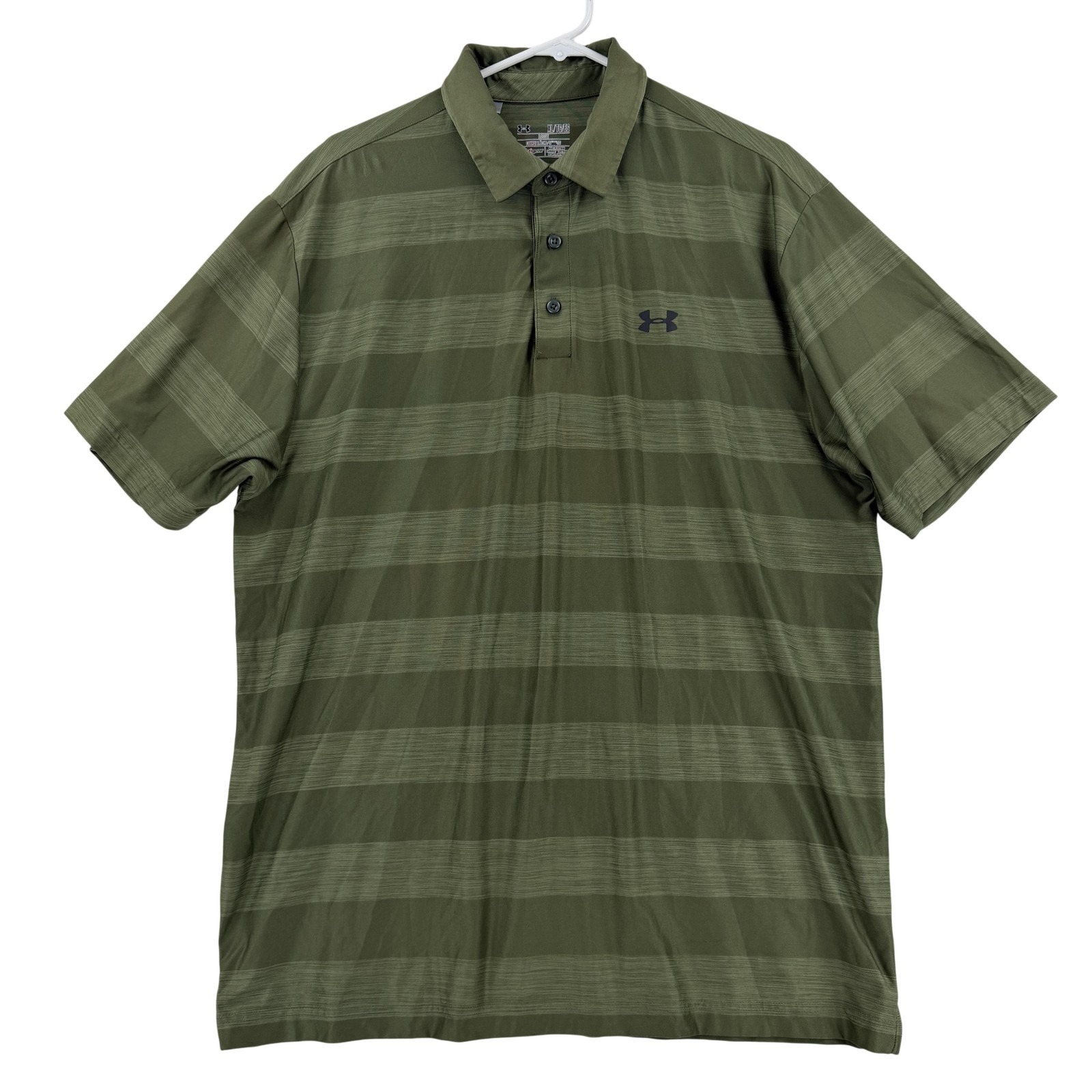 Under Armour Polo Shirt Mens Xl Green Stripe Heatgear Loose Fit Golf Top
